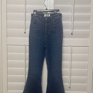 We The Free Navy High-Rise Flare Button-Front Jeans